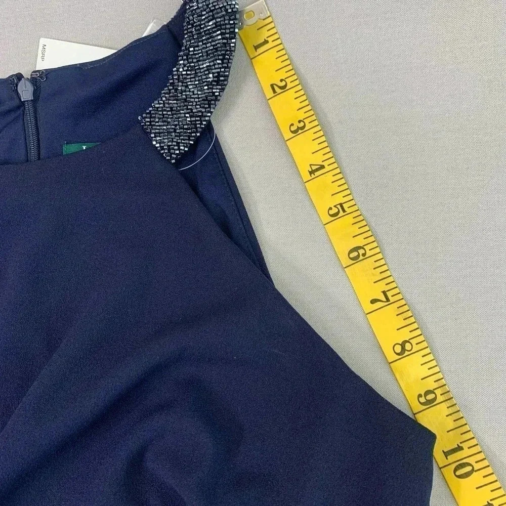 Lauren Ralph Lauren Halter Beaded Cocktail Pencil Dress Women Size 8 Blue Ruffle - Picture 11 of 15